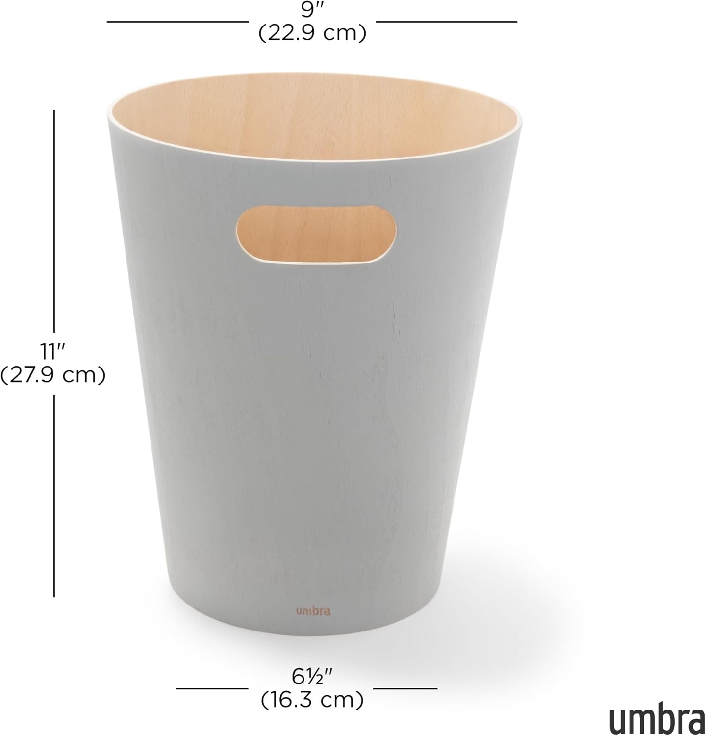 Umbra Woodrow, 2 Gallon Modern Wooden Trash Can Wastebasket or Recycling Bin for Home or Office, Grey (082780-918)
