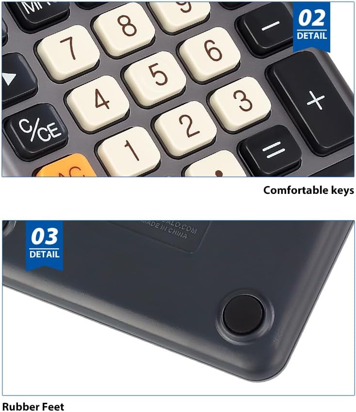 Pendancy Office Small Calculator Desktop with Tax+/- for Tax Calculation, 12 Digit Large LCD Display, Solar Battery Power, Durable Portable Design, Financial Accounting Business Home Use(OS-200T-Gray)