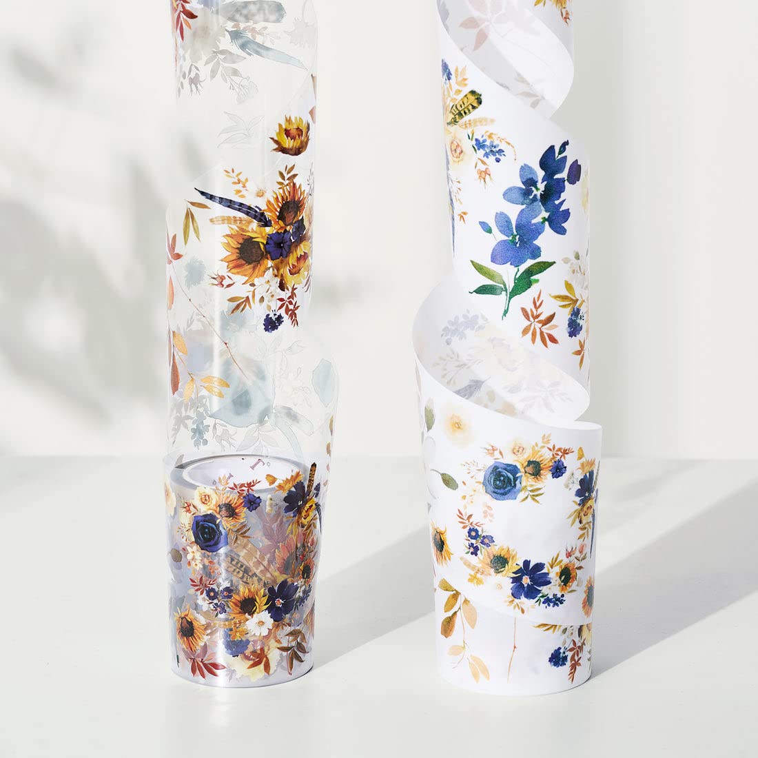 WT Sunflower & Navy Wide Washi Tape, 60mm Width, Single Roll, Floral Decorative Tape for Journaling, Planners, Bujo, DIY Crafts, Original Design Paper Tape