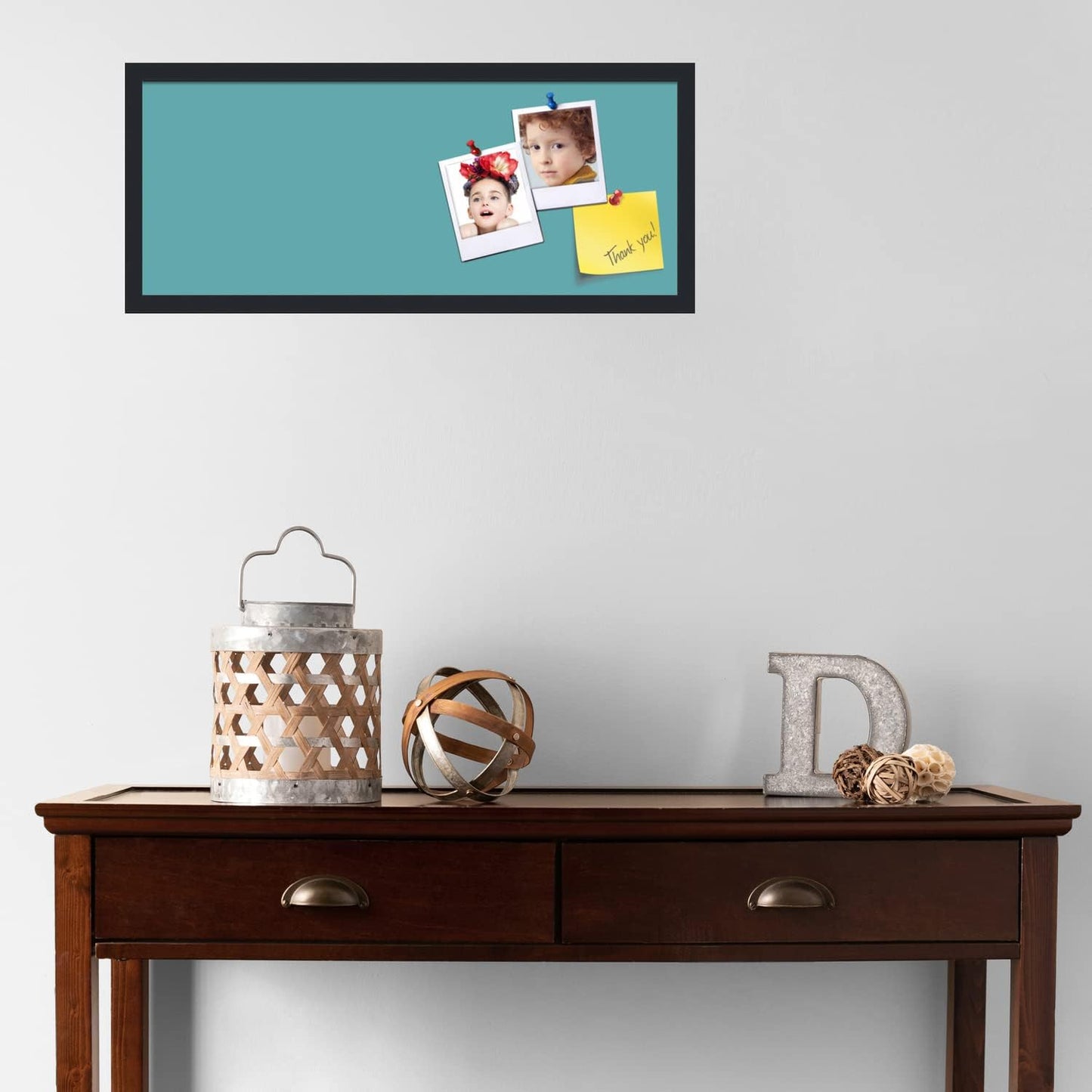 PinPix 30x12 Inch Cork Bulletin Board. This Decorative Framed Pin Board Comes with Aqua Pastel Design and a Satin Black Frame. Ideal for Home Office Decor or Message Board (PinPix-1806)