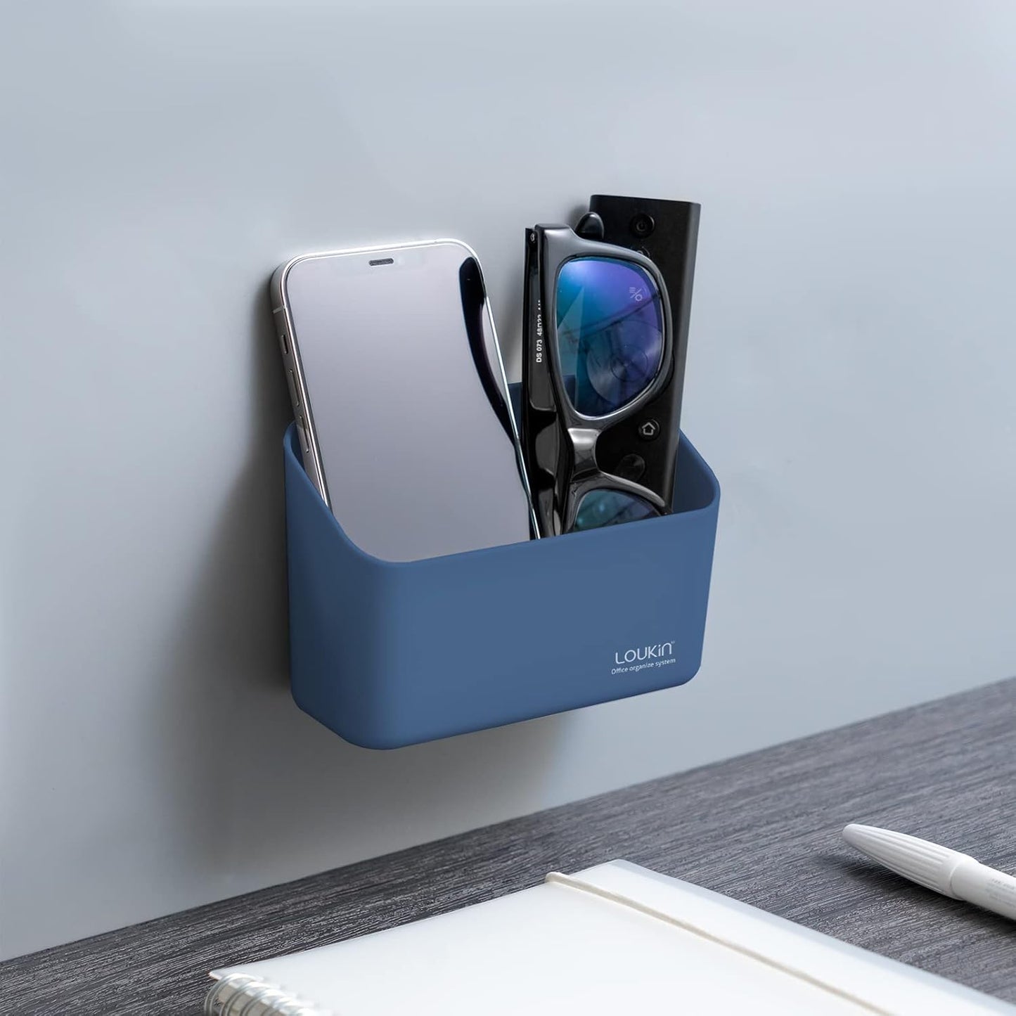 loukin Magnetic Marker Holder, Dry Erase Marker Holder, Remote Control Holder, Magnetic Storage Organizer for Whiteboard or Refrigerators (Blue)