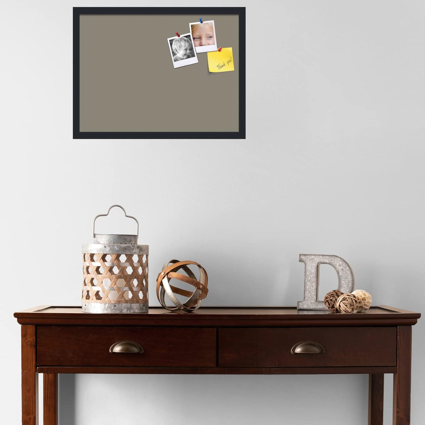 PinPix 23x17 Inch Cork Bulletin Board. This Decorative Framed Pin Board Comes with Pewter Design and a Satin Black Frame. Ideal for Home Office Decor or Message Board (PinPix-1812)