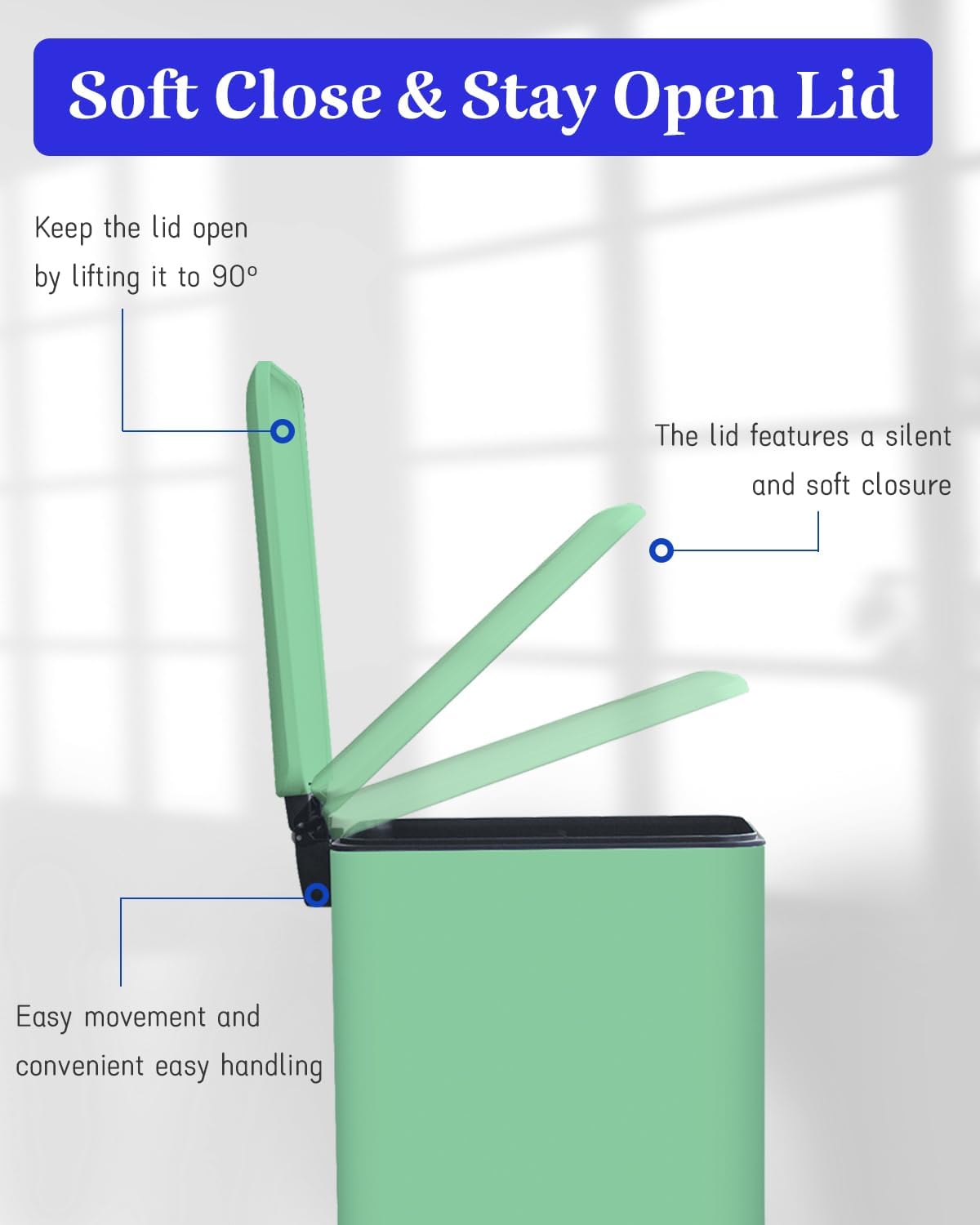 Rubbish Bin with Lid, 10 L, Stainless Steel Bathroom Waste Bin, Small Waste Bin, Pedal Bin, Stainless Steel for Bathroom, Bedroom and Office, Green
