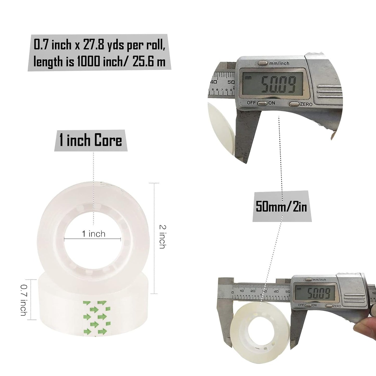 6 Pack Transparent Tape Clear Tape Refills Rolls Each Roll 3/4 x 1000 Inches, 1 inch Core, for Office, Home, School