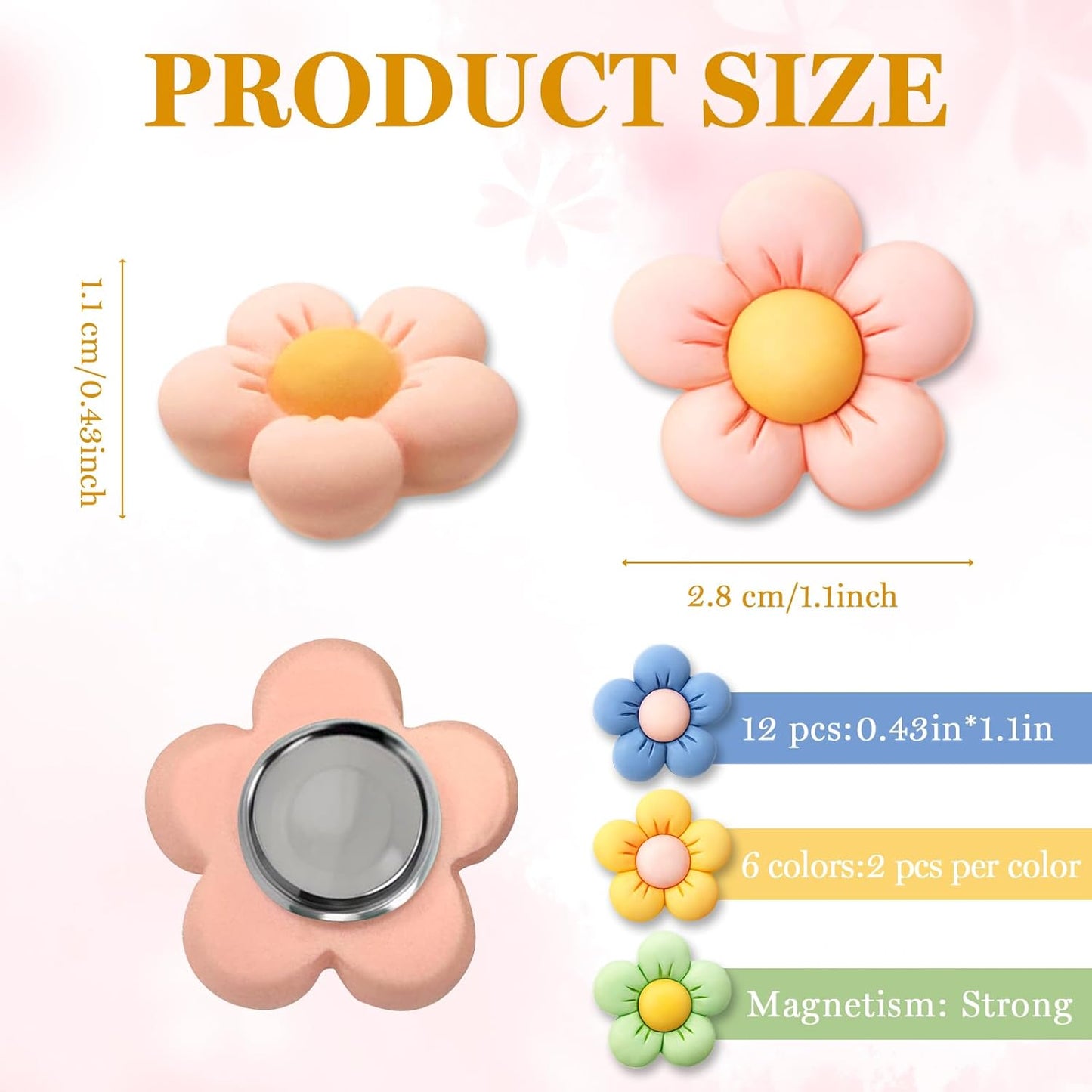 Qualsen 3D Flower Fridge Magnets - 12 Pcs Cute Decorative Magnets for Refrigerator, Whiteboard, Locker & Kitchen (Solid Peach Blossom)