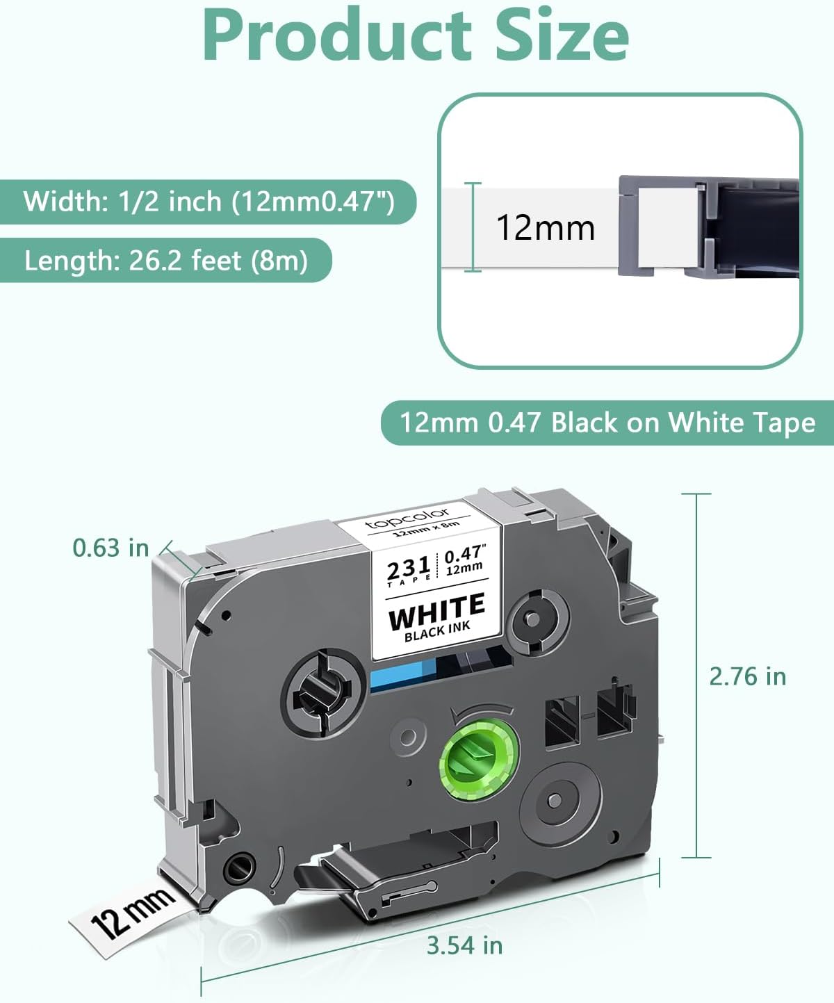 20-Pack 12mm 0.47 Laminated White Tape Tz231 Compatible for Brother Tze-231 P Touch Tze Tz Label Tape Refills Tze231 for PTH110 PTD220 PTD210 PTH103W PTD400 PT1280 PT1290 PT2040 Label Maker