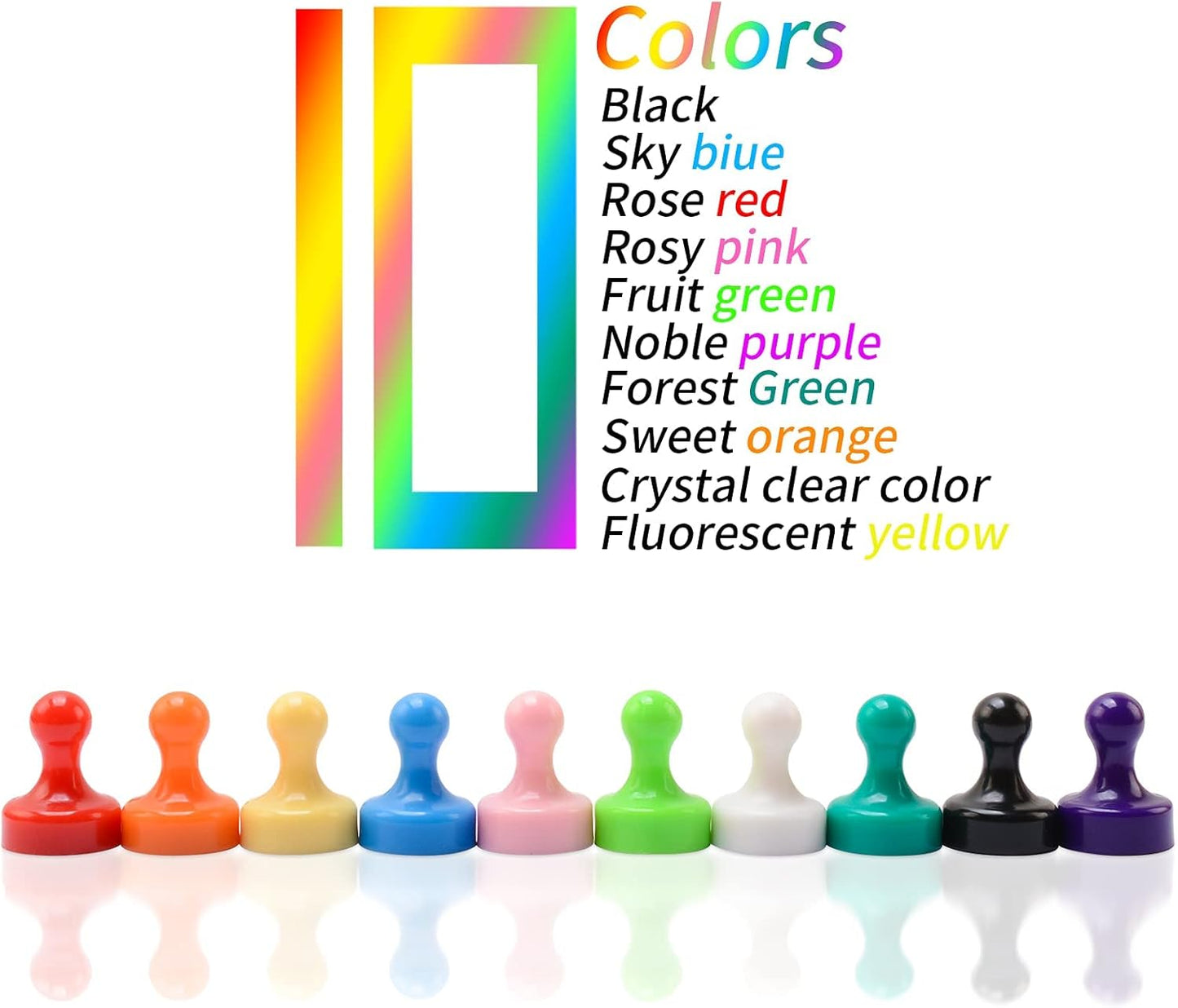 MIN CI Large Push Pin Strong Magnets for Whiteboard, 10 Colorful Decorative Neodymium Fridge Magnet, Small Cute Refrigerator Magnets, for Office Classroom Home Map Kitchen School Dry Erase Board