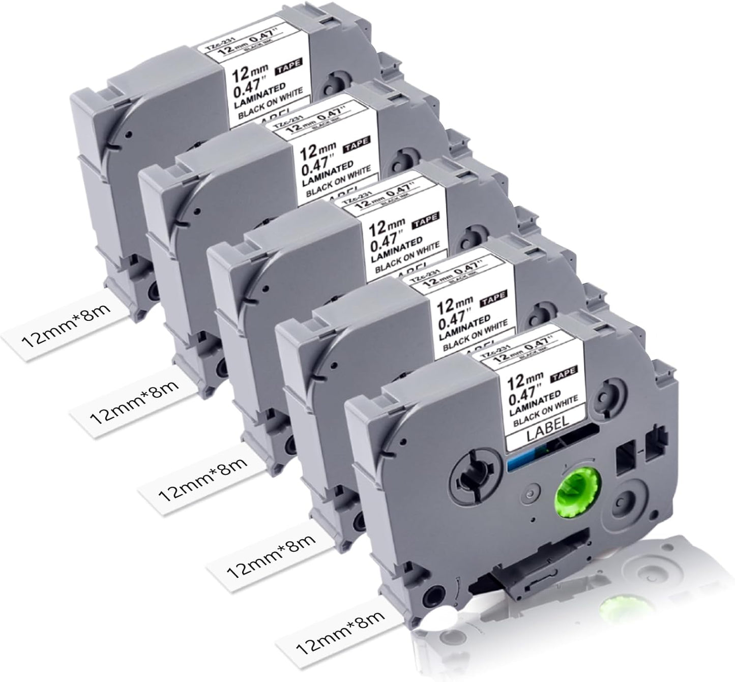 5PK TZe-231 Label Maker Tapes Compatible with Brother P Touch Label Tape TZe231, TZ-231 12mm 0.47 Laminated White Refills Use for Brother PT-H110 D210 D220 D400 D600 PT-1900/1910