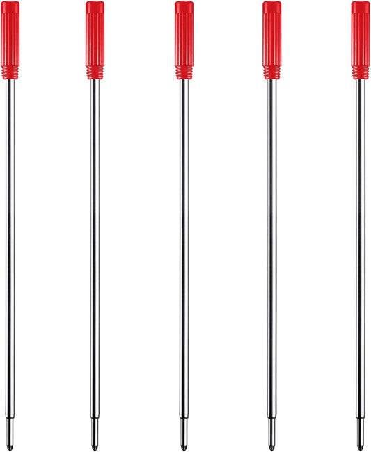 DunBong Red Ink Refill Pack of 5, Replaceable Ballpoint Pen Refills, Medium Point Metal Refill (Red)