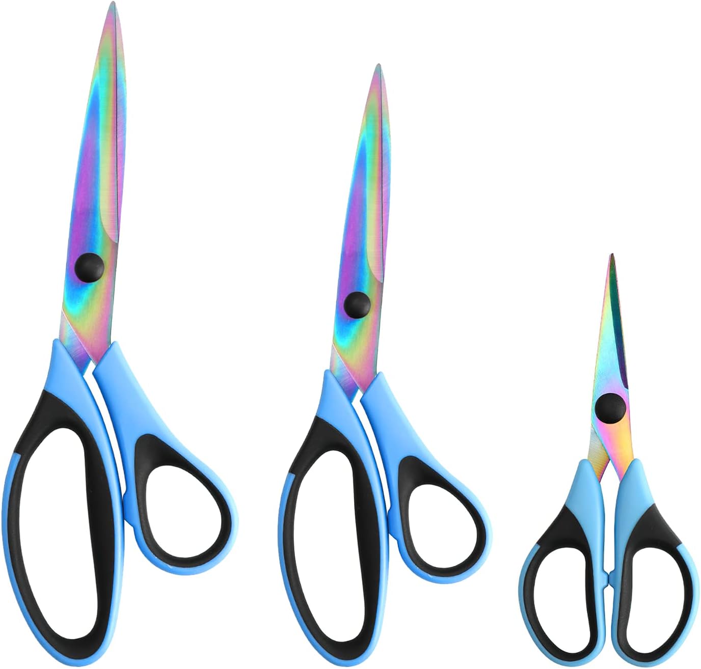 Craft Scissors Set of 3 Pack, All Purpose Sharp Titanium Blades Shears, Rubber Comfort Grip Handle, Multipurpose Fabric Scissors Tool Set Great for Office, Sewing, Arts, School and Home Supplies, Blue