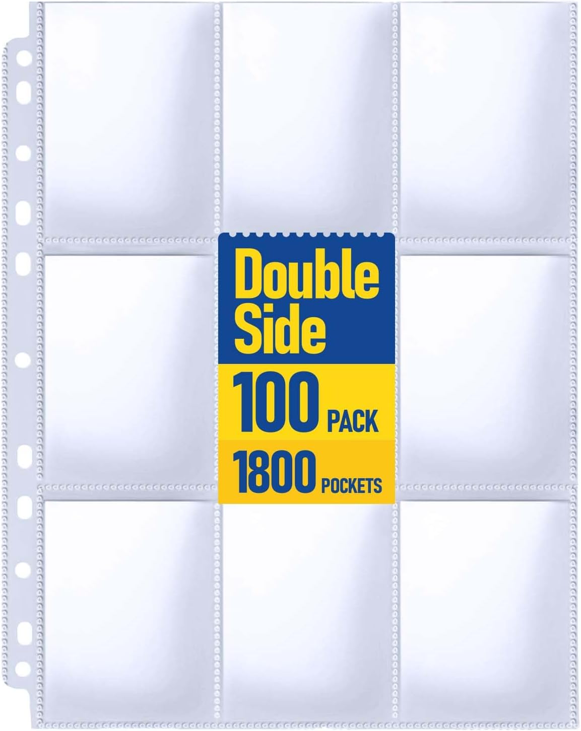 Trading Card Sleeve Pages, PANDRI 100 Pack 9 Pocket Trading Card Storage Album Pages 11 Holes Fit 3 Ring Binder