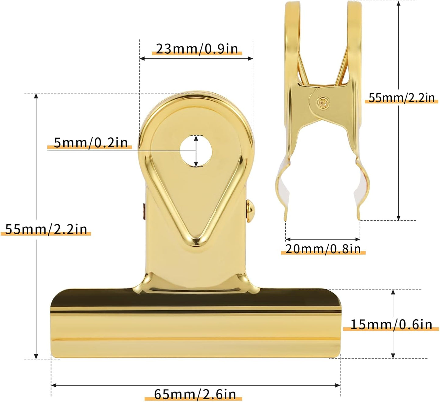 SIAMESE Bulldog Clips, 4 Pcs Binder Clips for Office & Kitchen, Multi-Purpose Binder and Food Bag Clamps for Sealing, Storage, Hanging (Gold)
