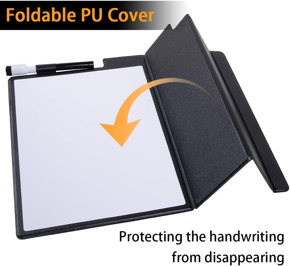 9" x 12" Small White Board, Dry Erase Board, Portable Whiteboard with Stand, Magnetic Desktop Whiteboard with PU Cover Case, A4 Notebook White Board Easel for Office, Home, School(Black)