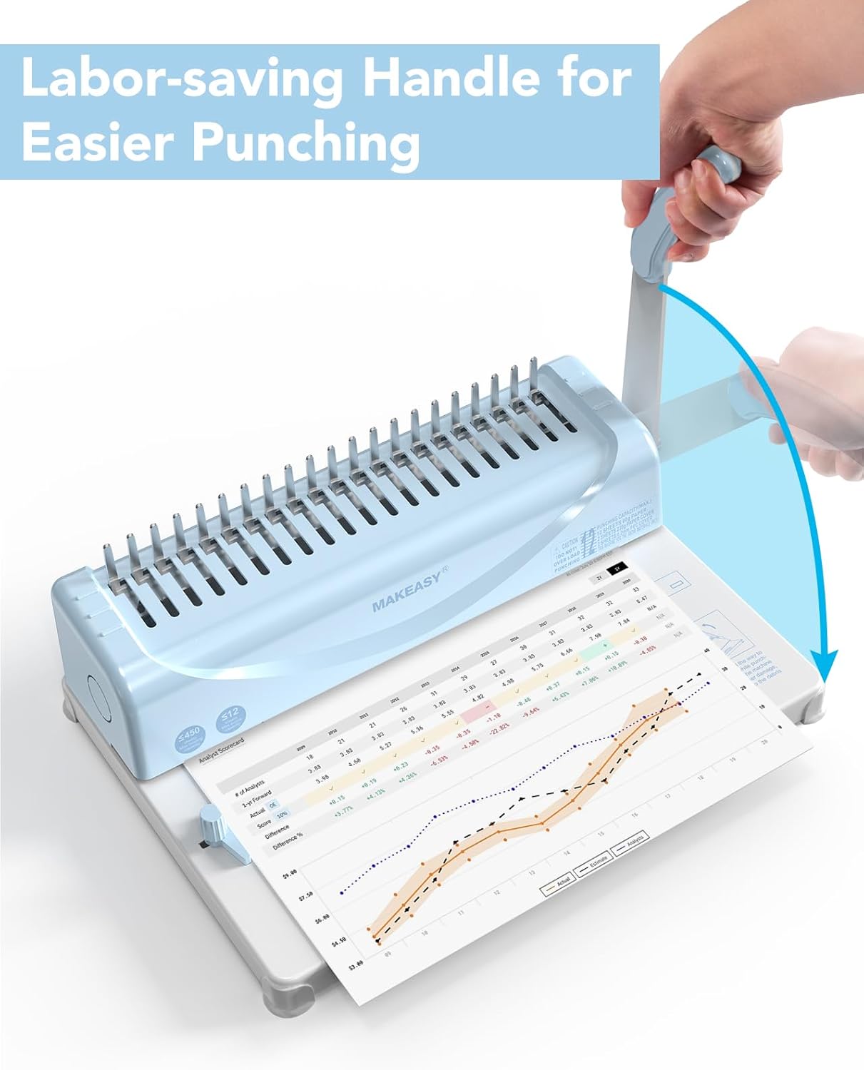 MAKEASY Binding Machine, 21-Hole, 450 Sheets, Comb Binding Machines with 1 Box Comb Bindings Spines, Comb Binder for Letter Size, A4, A5 Paper