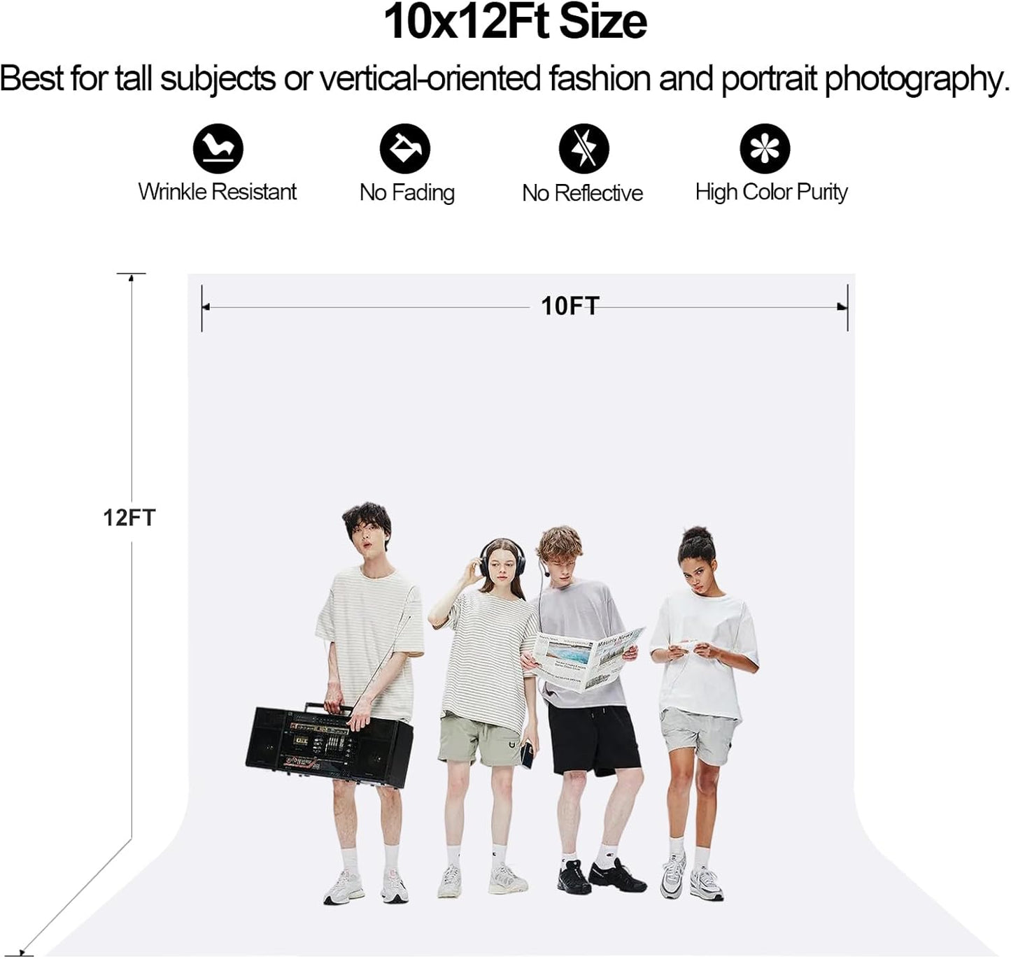 10x12 Ft White Backdrop Photography Cloth, Large White Screen for Professional Studio, Portrait, and Product Photography, Photo Background for Video, Film, INS, Live, Party, Decoration
