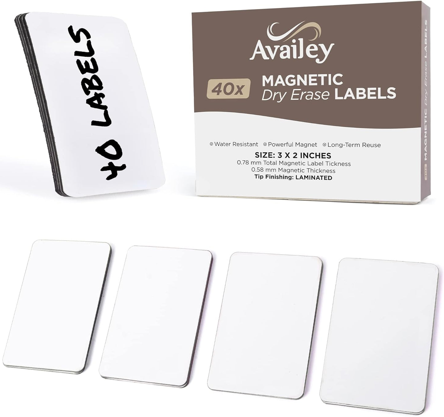 Availey 40 Pieces (3 x 2") - White Magnetic Dry Erase Labels - Reusable Strips for Classroom Home Office Garage - Refrigerator Blank Writable Erasable Cards - Name Tags Students Locker Shelf
