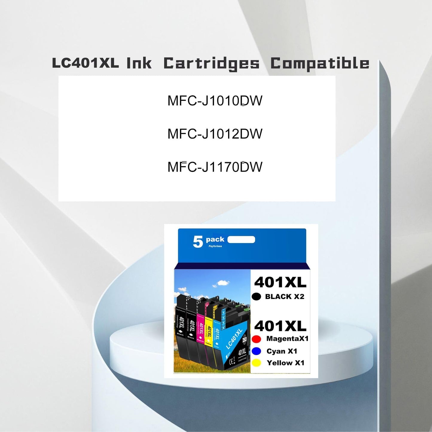 PayForLess LC401XL Ink Cartridges for Brother Printer Compatible for LC401 401XL Ink Cartridges for MFC-J1010DW MFC-J1012DW MFC-J1170DW Printer 5 Pack (2 Black, 1 Cyan, 1 Magenta, 1 Yellow)