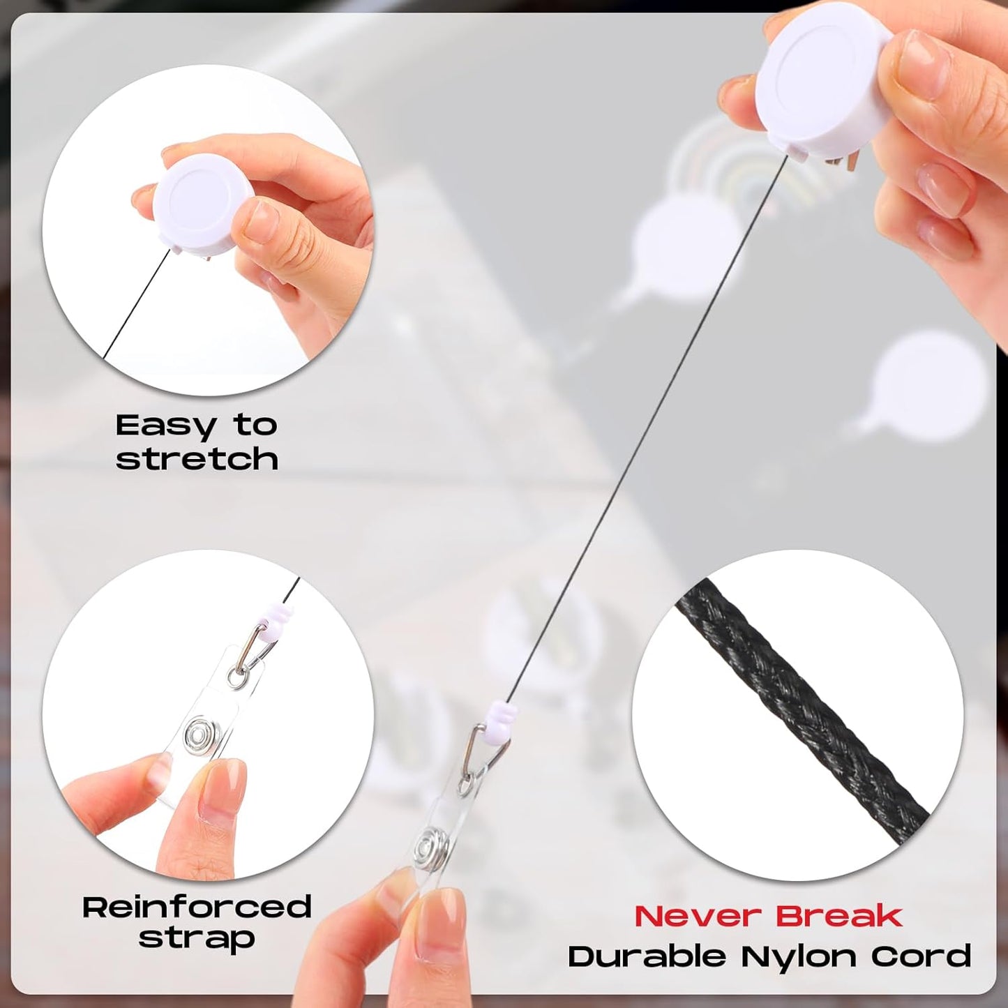 Zonon 50 Pieces Retractable Badge Holder Reels with Swivel Alligator Clip, ID Card Holder Name Badge Reel Clips for Students Teachers Office Workers (White)