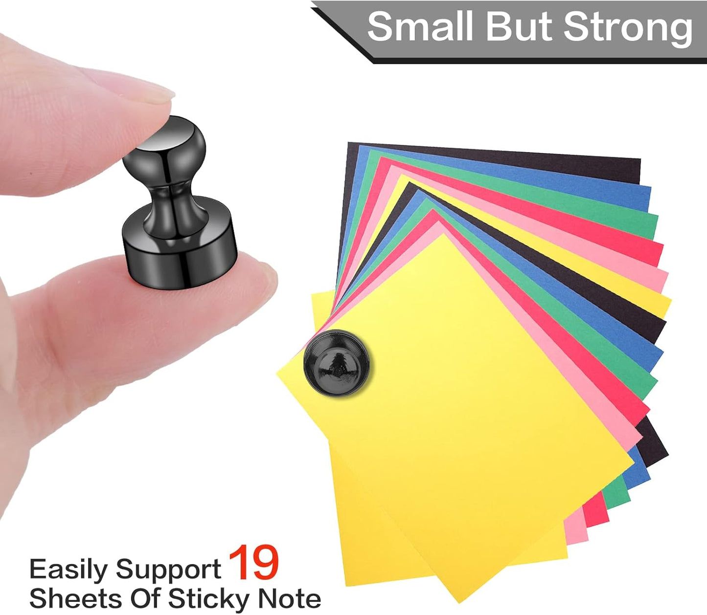 LOVIMAG Fridge Magnets for Office Accessories, 20 Pcs Black Refrigerator Magnets for Office Organization, Small and Strong Push Pin Magnets for Whiteboard, Office,Classroom,Kitchen,Locker etc