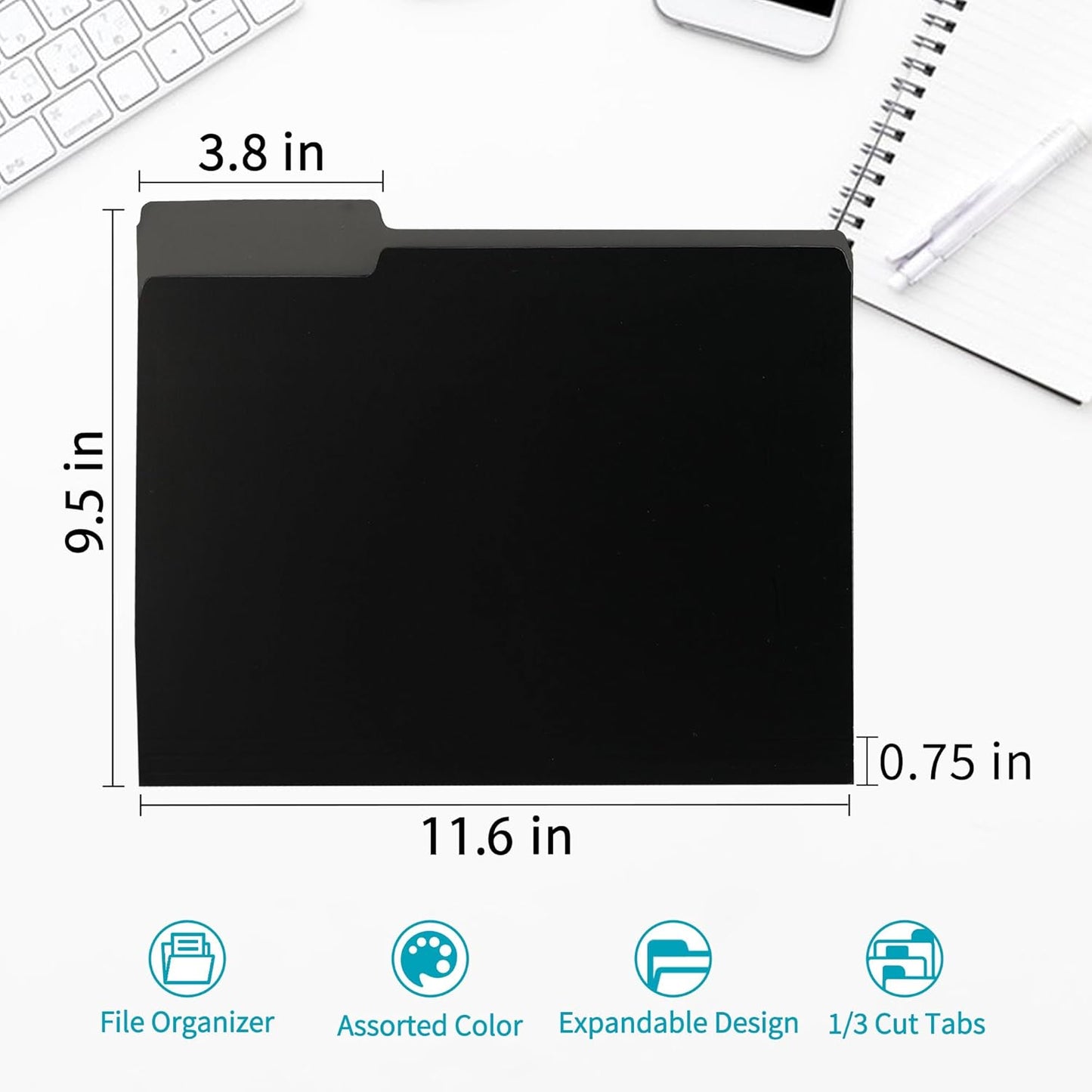 100 Packs Colored File Folders,Black File Folders,Two Tone Color File Folder 8.5 x 11 Inch,1/3 Cut Tabs Letter Size,Manila File Folders for Office,School and Home,Organization