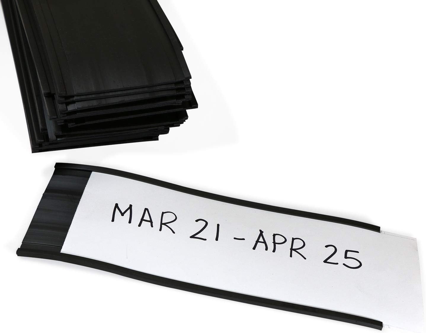 SmartSign (Pack of 25) 3 x 8 inch Flexible 'C' Channel Shelf Label Holders with Inserts, 62.5 mil Magnetic Material, Black, Made in USA