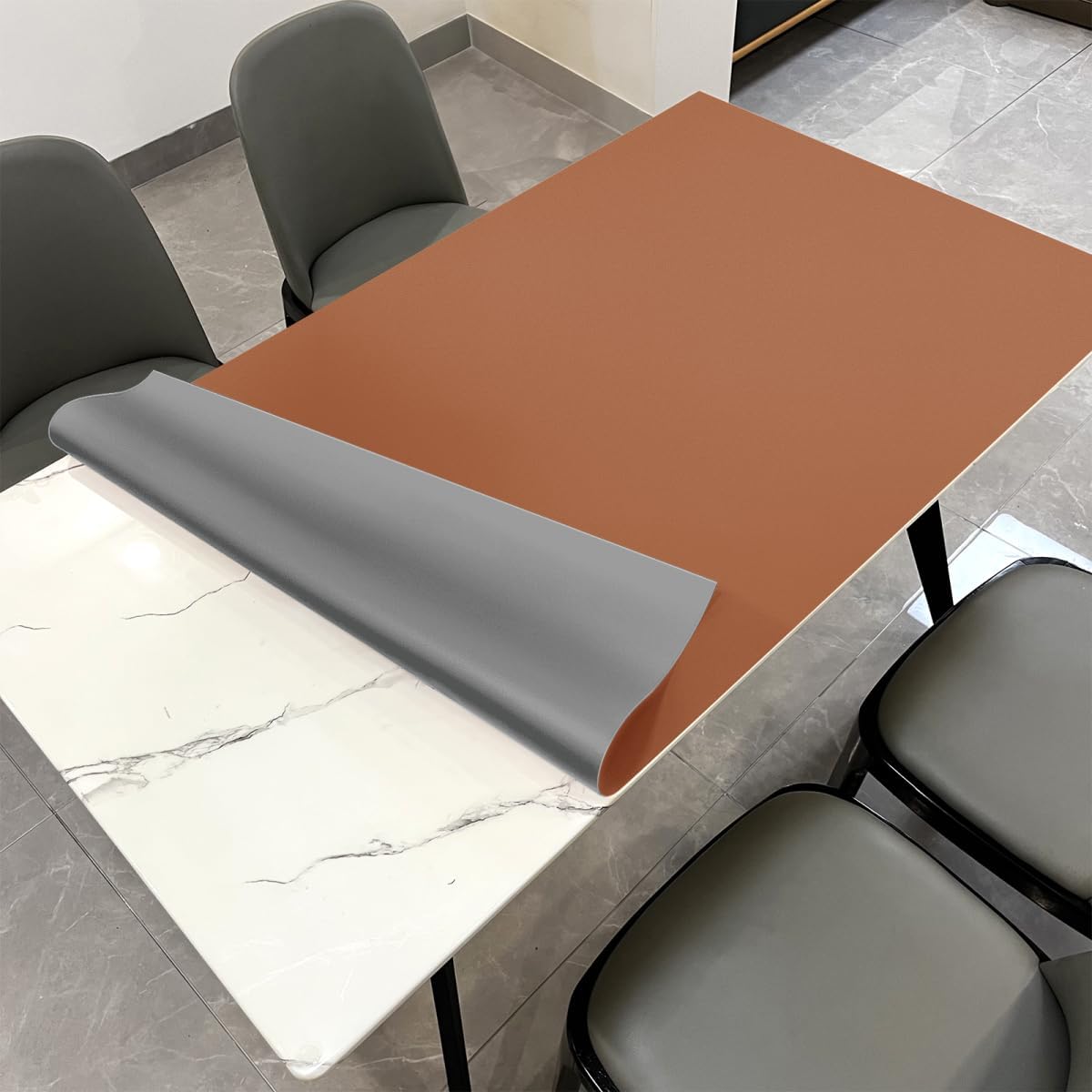 Leather Table Cover,1.8mm Thick,42x90 Inch Table Protector,Table Protector for Dining Room Table,Dining Table Cover,Table Cover Protector.(Brown+Gray,42x90)