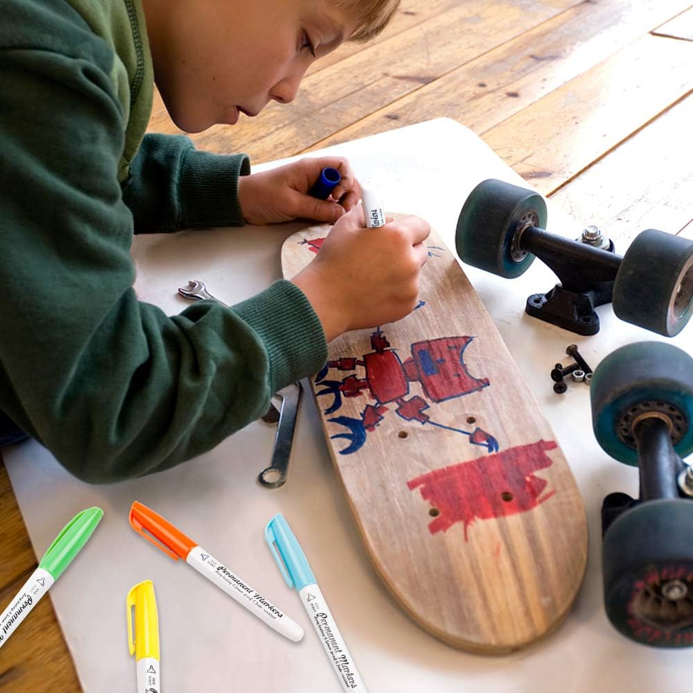 Lelix 30 Colors Permanent Markers, Fine Point, Assorted Colors, Works on Plastic,Wood,Stone,Metal and Glass for Kids Adult Coloring Doodling Marking