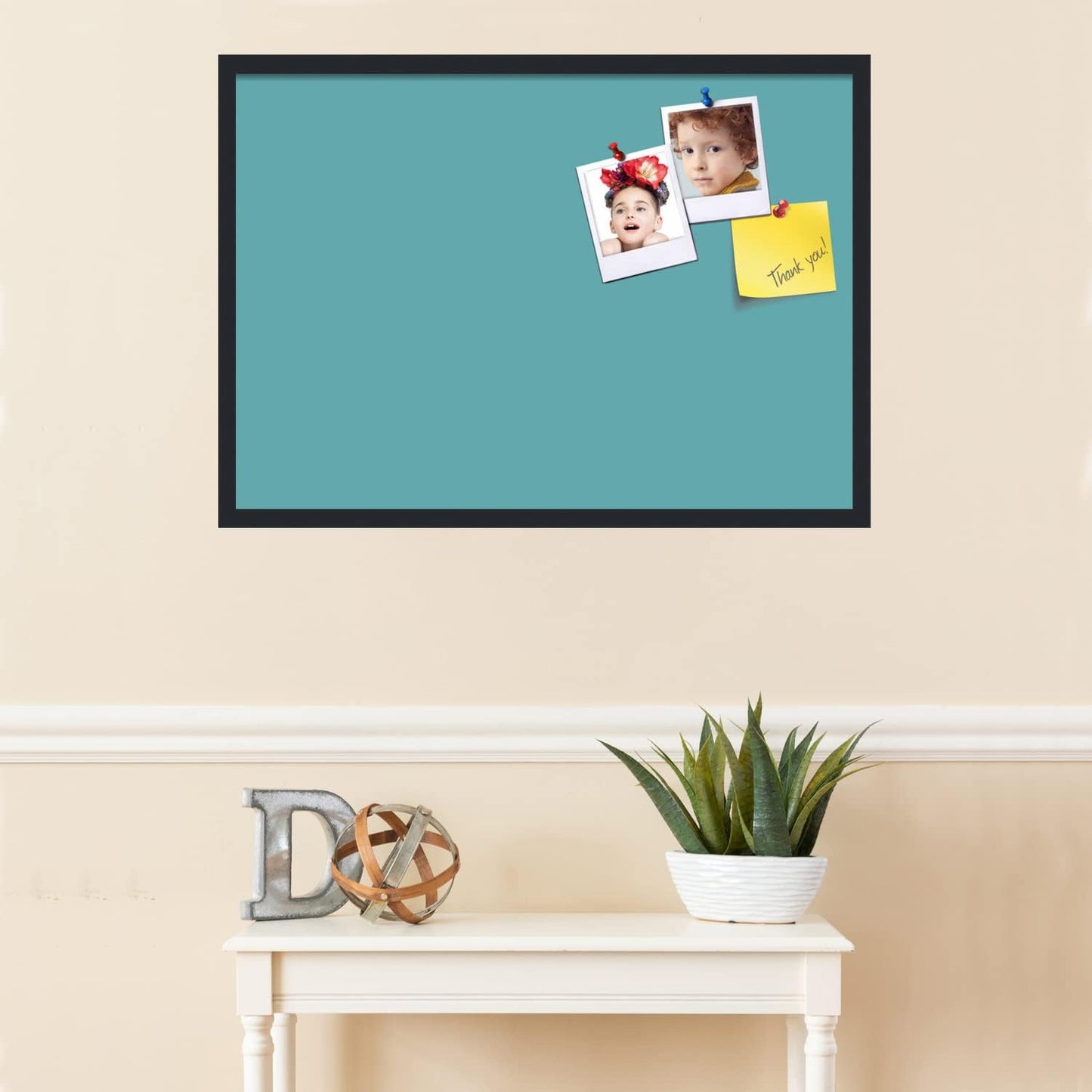PinPix 34x24 Inch Cork Bulletin Board. This Decorative Framed Pin Board Comes with Aqua Pastel Design and a Satin Black Frame. Ideal for Home Office Decor or Message Board (PinPix-1806)