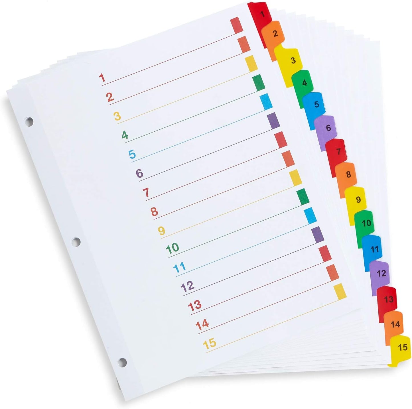 Blue Summit Supplies 15 Tab Binder Dividers for 3 Ring Binder or Notebook, Subject Dividers with Multicolor Numbered Tabs, Includes Customizable Table of Contents Index, 3 Sets
