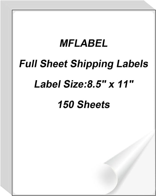 MFLABEL Full Sheet Sticker Labels, Address Labels, White Matte Label Paper, 8-1/2" x 11" Shipping Labels for Laser & Inkjet Printer (150 Labels, 150 Sheets)