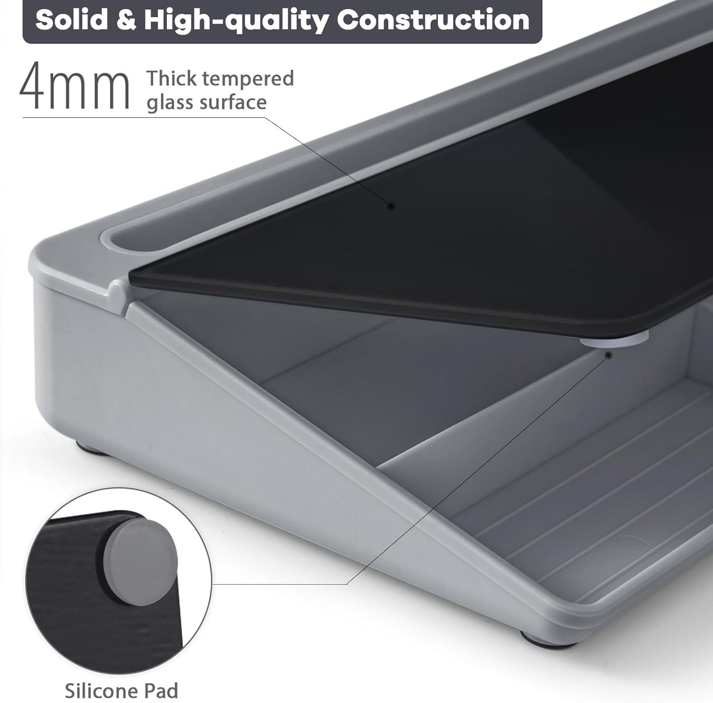 Varhomax Glass Desk Whiteboard with Storage, Desktop Organizer to-do List Memo Notepad Dry Erase White Board for Home Office and School Supplies (Gray&Black)