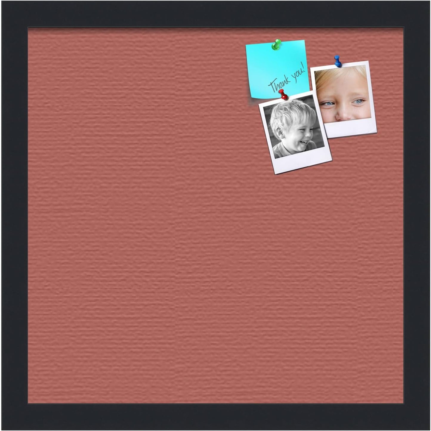 PinPix 14x14 Inch Cork Bulletin Board. This Decorative Framed Pin Board Comes with Crimson Pastel Design and a Satin Black Frame. Ideal for Home Office Decor or Message Board (PinPix-1807)