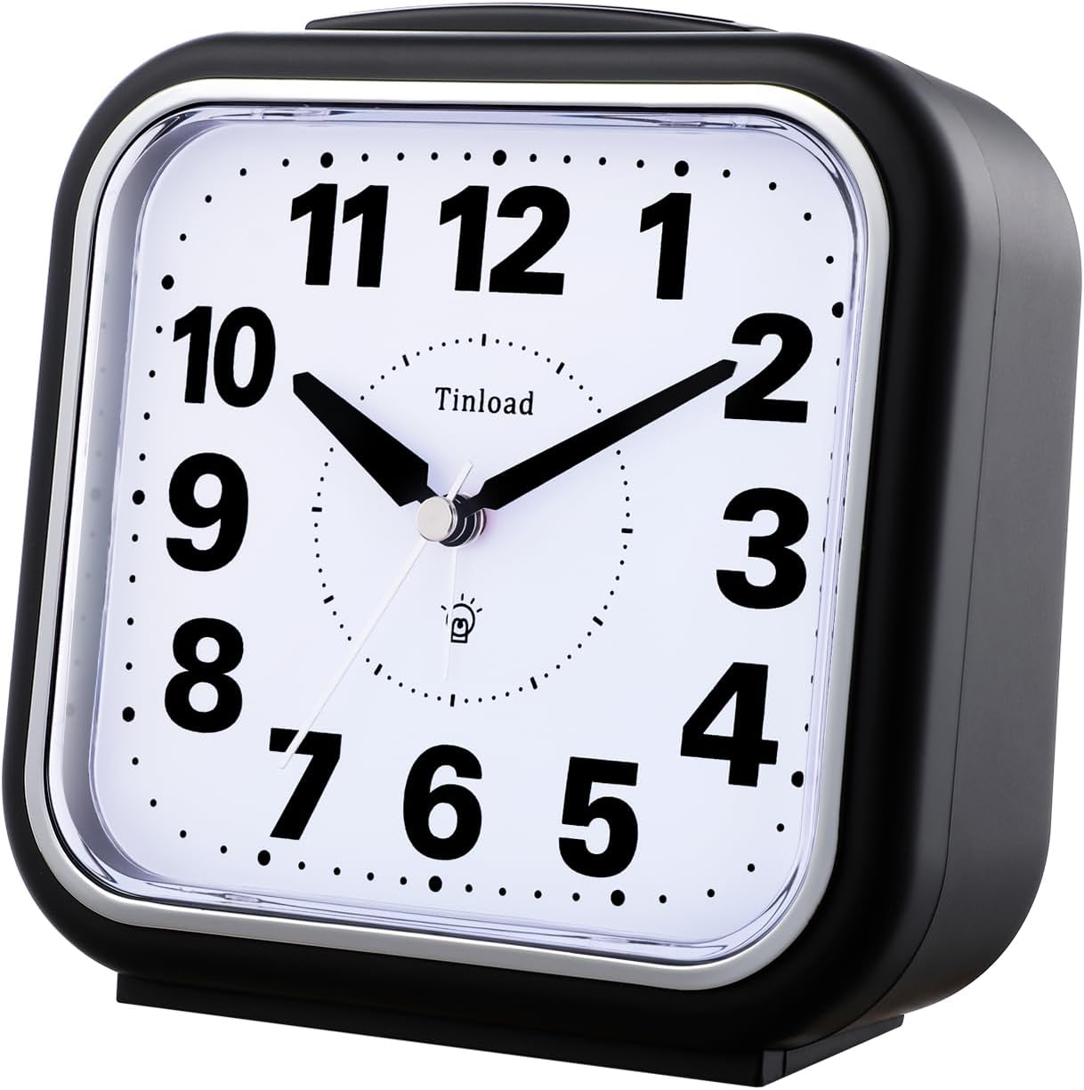 5.5" Large No Ticking Analog Alarm Clock,Silent Readable for Seniors,Easy to Set,Gradual Rise Alarm,Big Numbers,Gentle Wake,Snooze, Lighted on Demand,Battery Operated,Black