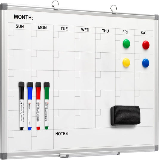 Comix Magnetic Dry Erase Calendar Whiteboard, 24 x 18 Inches Monthly Calendar Dry Erase Board for Wall, Aluminum Frame Planner White Board with Markers, Eraser, Magnets