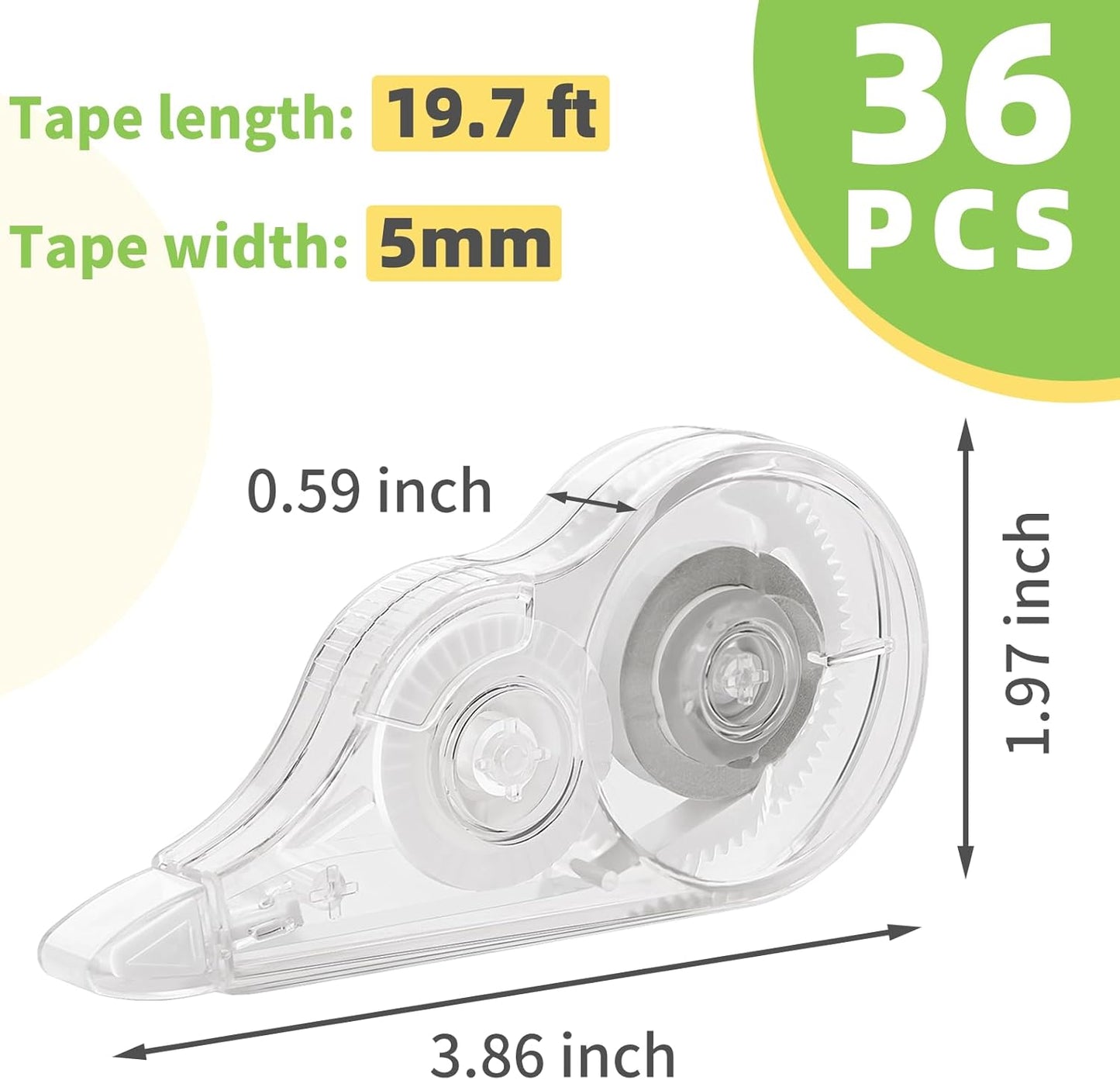 36 Pcs Correction Tape, 236 Inch White Wrong Out Tear-Resistant Bulk, Instant Corrections Easy To Use Applicator for School, Office, Note Taking, Journal (Tape Width 0.2 in, Clear)