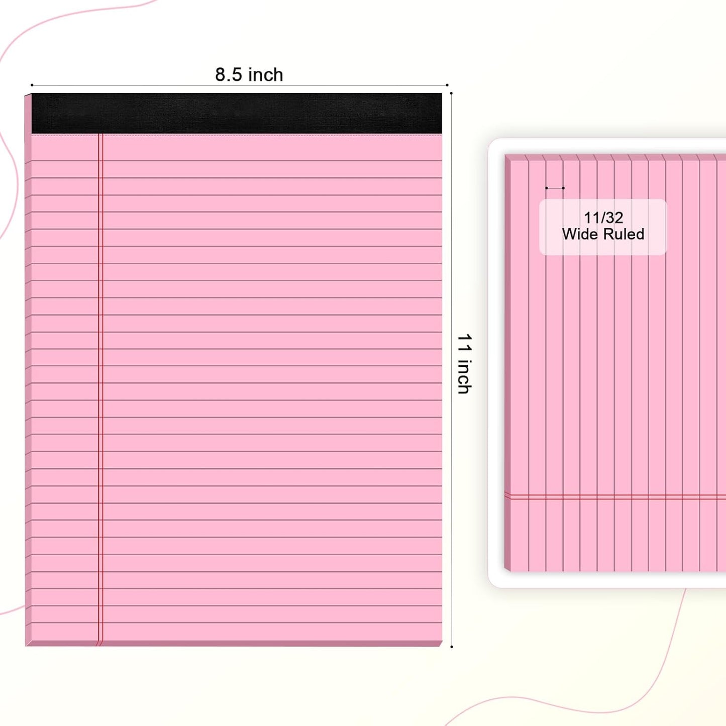 Pink Purple Legal Pads 8.5 x 11 Wide Ruled, Note Pads 30 Sheets/Pad, 20lb Colored Notepad Paper, Perforated Notepad with Sturdy Back