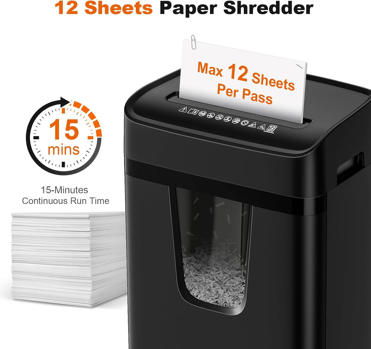 Bonsaii 12 Sheet Paper Shredder for Home Office, Heavy Duty Cross Cut Shredder with 5.5 Gal Pullout Bin, Home Shredder for CDs/Credit Card/Document/Mail, P-4 Security Level