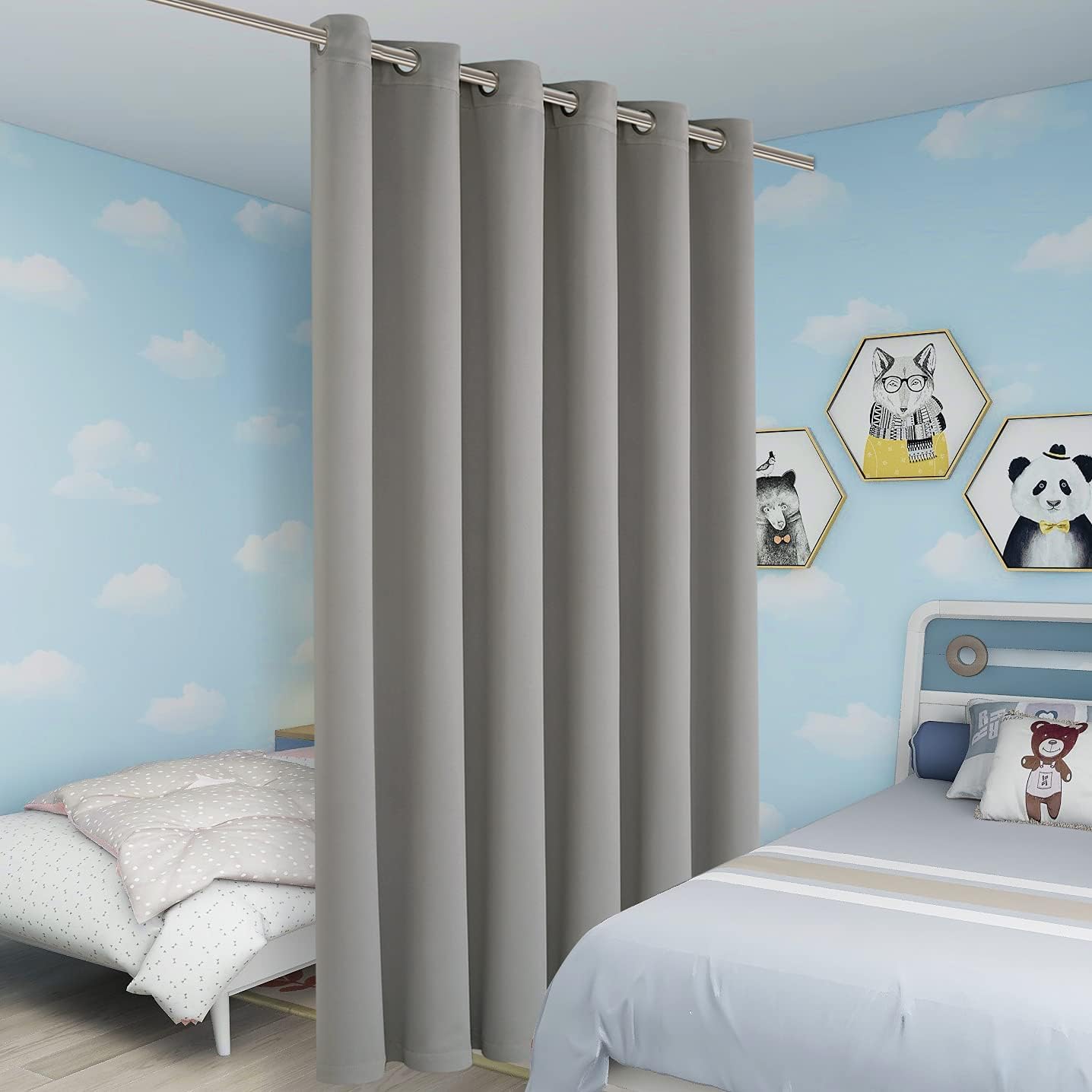 BONZER Room Divider Curtain Total Privacy Wall Wide Grommet Room Darkening Curtains for Patio Sliding Glass Door, 84L x 70W Inch (7L x 5.8W ft), 1 Panel, Silver