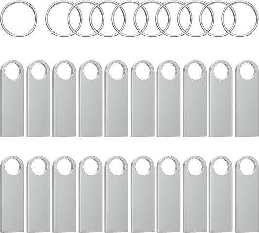ABLAZE 2GB Flash Drive 20 Pack, Metal USB 2.0 Thumb Drives with Keychains USB Sticks Pendrives (Sliver)