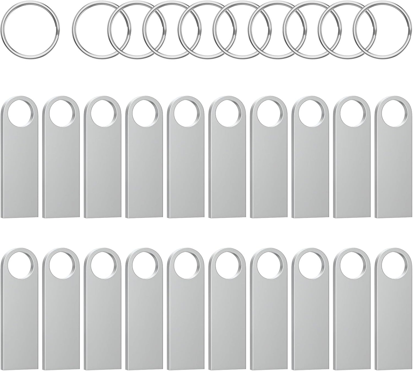 ABLAZE 4GB Flash Drive 20 Pack, Metal USB 2.0 Thumb Drives with Keychains USB Sticks Pendrives (Sliver)