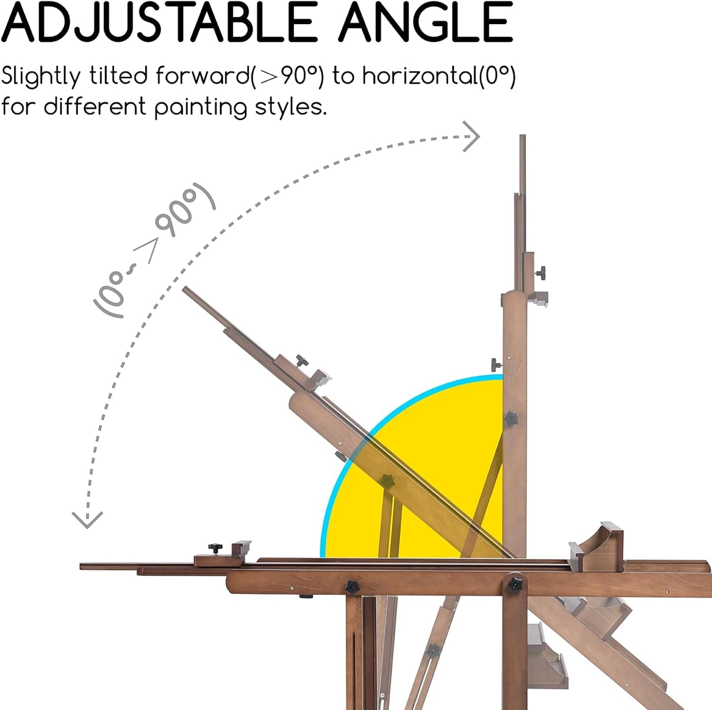 MEEDEN Extra Large H-Frame Studio Easel - Solid Beech Wooden Artist Professional Heavy-Duty Easel, Painting Art Easel Stand with 4 Premium Locking Silent Caster Wheels, Hold Max 82", Walnut