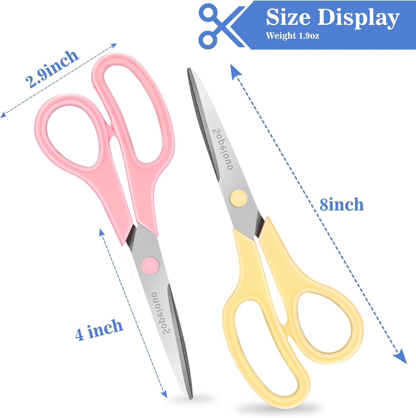 Scissors Set of 6-Pack, 8" Scissors All Purpose Comfort-Grip Handles, Sharp Scissor for Office Home School Craft Sewing Fabric Supplies, High/Middle School Student Teacher, Right/Left Hand