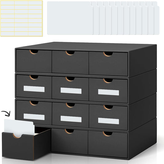 Cholemy Trading Card Storage Box 15000+ with 70 Cardboard Storage Divider, Label Sticker for Collection Compatible with TCG, Sport Cards(4 Row, 3 in A Row,Black)