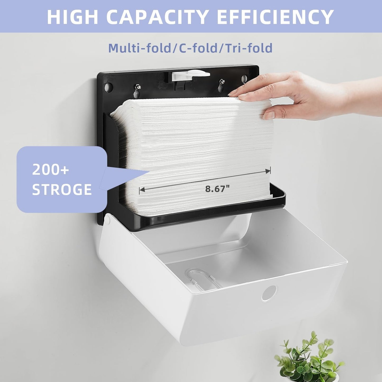 Paper Towel Dispensers Wall Mount: Multifold Tri-Fold Paper Towel Holder, No Drilling Install, Commercial Hand Towel Dispenser for Bathroom, Restroom, Office, Home, White