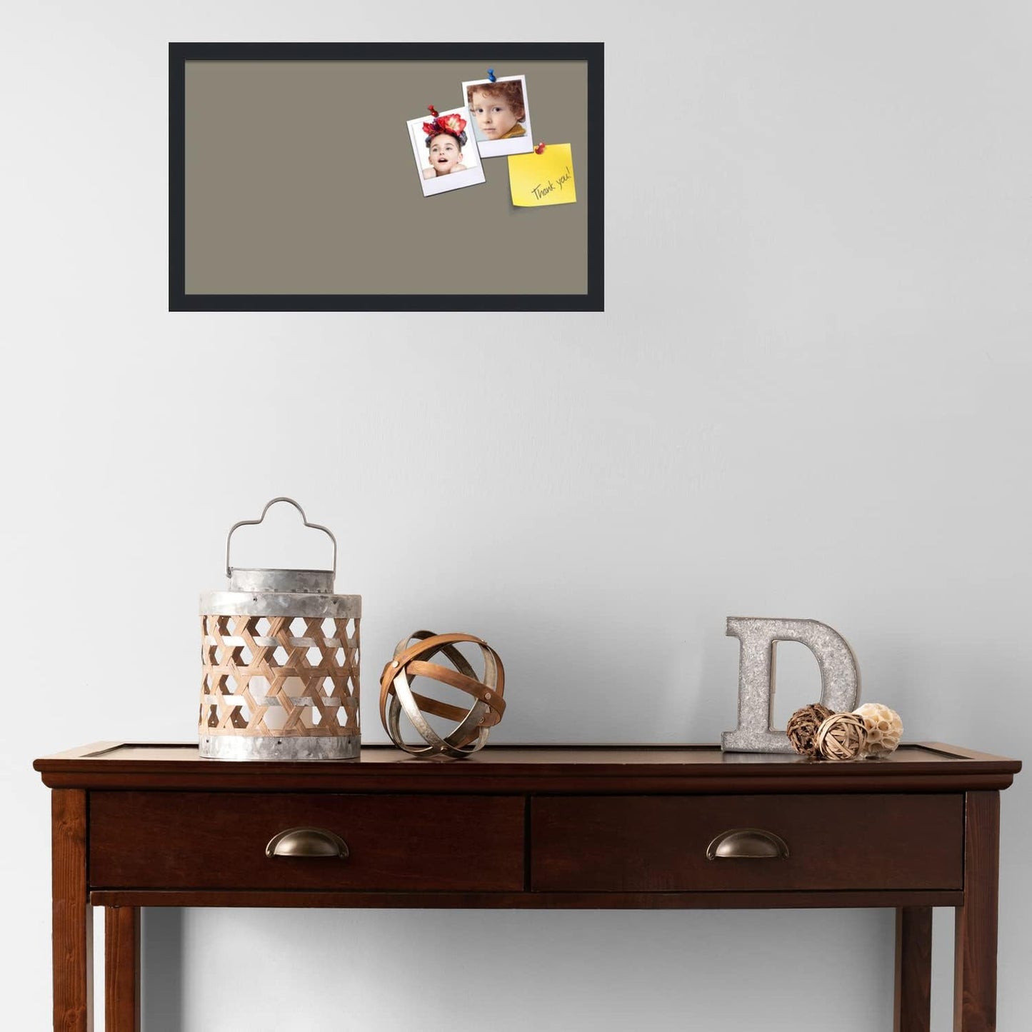 PinPix 24x14 Inch Cork Bulletin Board. This Decorative Framed Pin Board Comes with Pewter Design and a Satin Black Frame. Ideal for Home Office Decor or Message Board (PinPix-1812)
