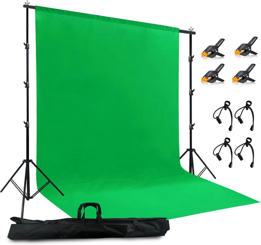 2 in 1 Green Backdrop Stand Kit, 10x8.5 ft Portable Dual Rod Stand kit with 8.5x12ft Green Backdrop-Premium Polyester for Video Streaming, Portrait Photoshoot,Wall Mounted, Parties