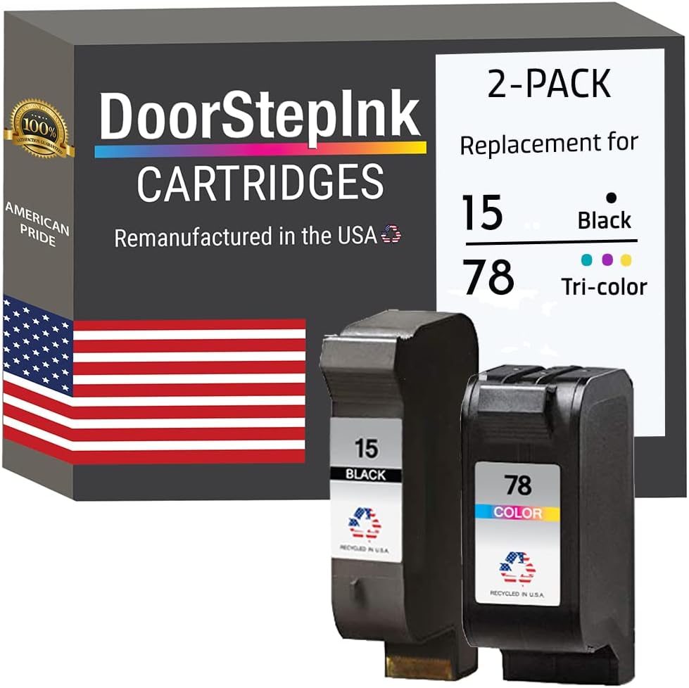 DoorStepInk Remanufactured Ink Cartridges for HP 15 C6615DN Black & HP 78 C6578AN Color 2 Pack – Compatible with HP DeskJet 920C, 940C, 940cvr, 3810r – High Yield USA Made, Affordable Printer Ink