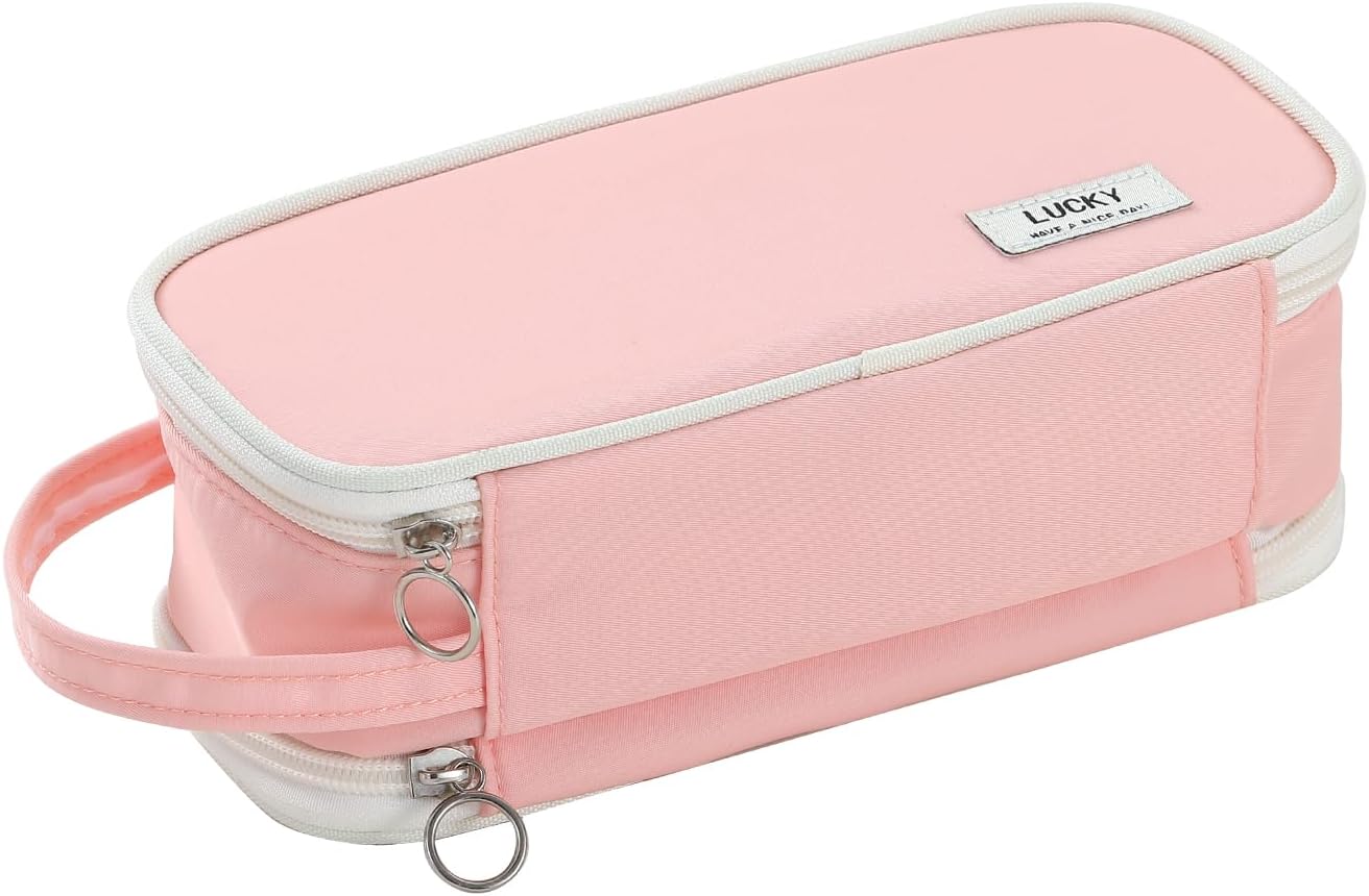 Pencil Case Large Zipper Pencil Pouch for Girls Kids Teens Adults Aesthetic Pencil Bag Stationery Organizer Pen Pencil Case with Handle for School Pink