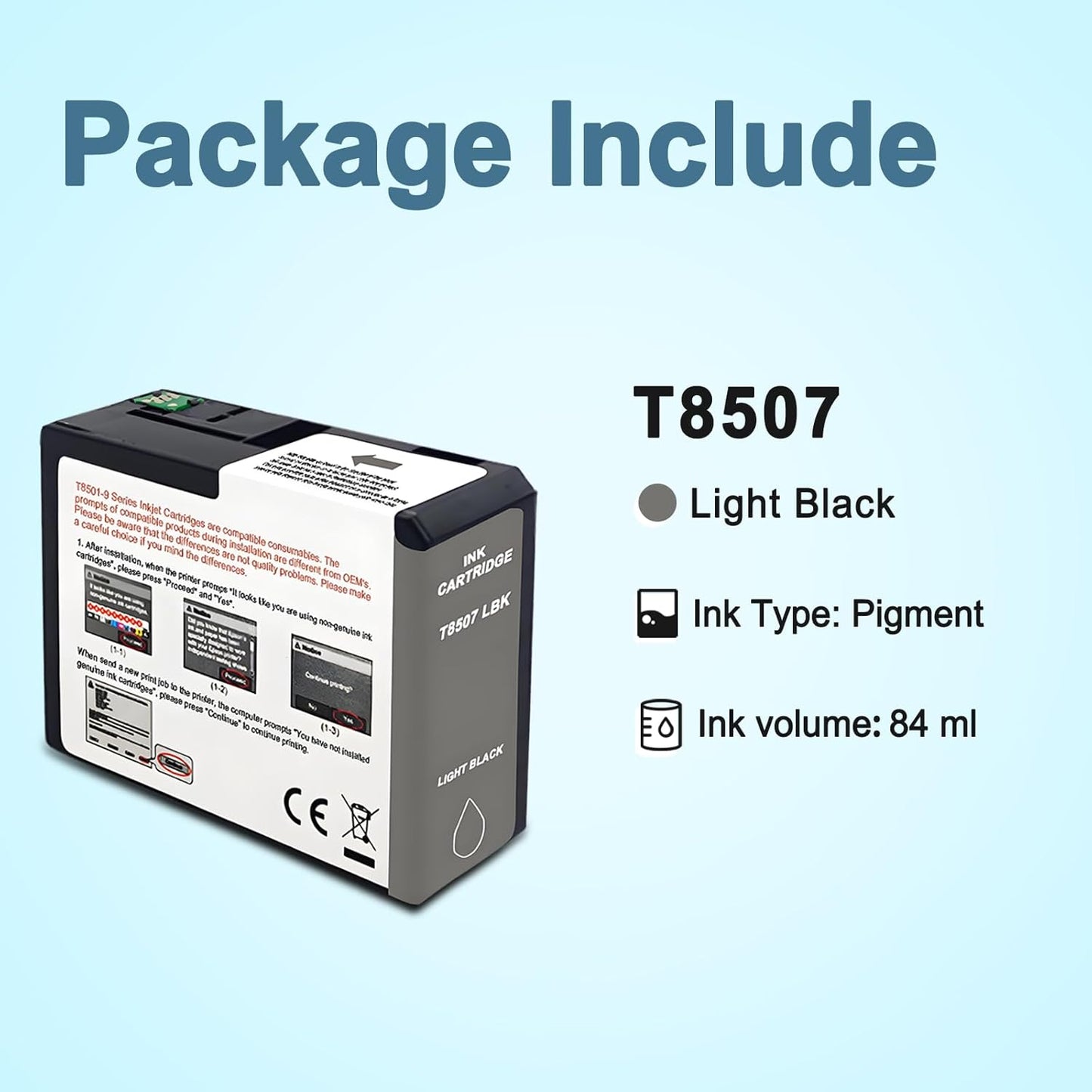 T850 Ink Cartridge T8507 T850700 Remanufactured Work for SureColor P800 (1-Pack, Light Black)