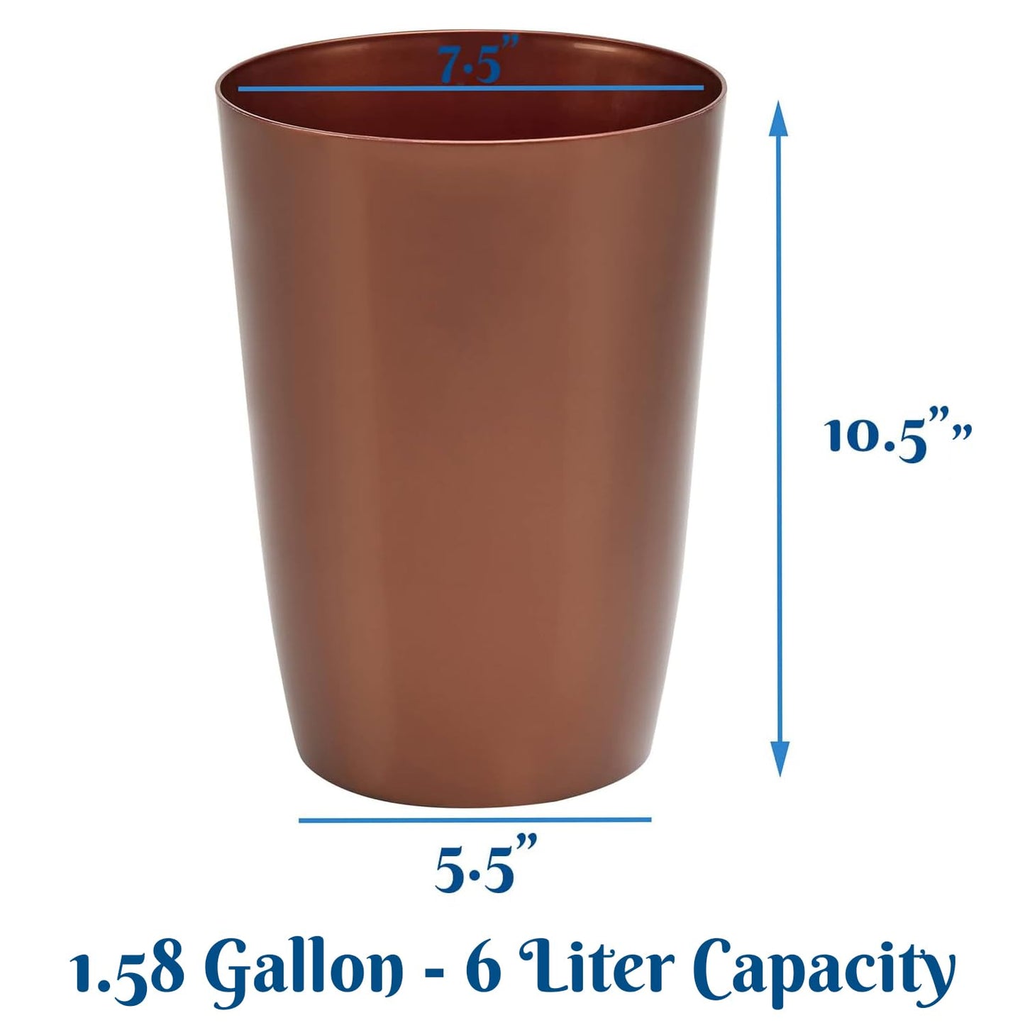 HOLDN’ STORAGE Small Trash Can - 1.58 Gallon Open Top Waste Bin, Compact Waste Can Perfect for Bathroom, Kitchen, Office, Dorm - Durable Garbage Can - Copper